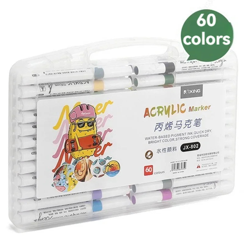 36/48/60 Colors Acrylic Paint Marker Pen Waterproof Drawing Graffiti Multicolor Markers Brush Pens Set DIY Crafts Painting Qme 60pcs-set