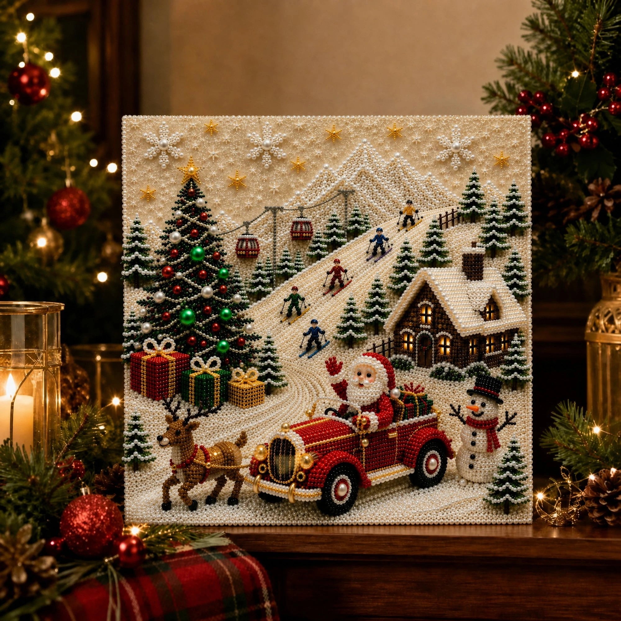 Vintage Christmas Scene Bead Painting Supplies with Step-by-Step Instructions DIY Pearl Christmas Home Wall Decor Sperical Gift Qme C One Size