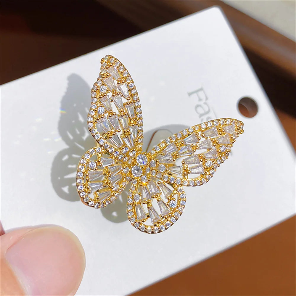 Personalized Colorful Butterfly Zircon Large Ring Adjustable Cute Luxury Shining Butterfly Ring Banquet Jewelry Qme jinbai