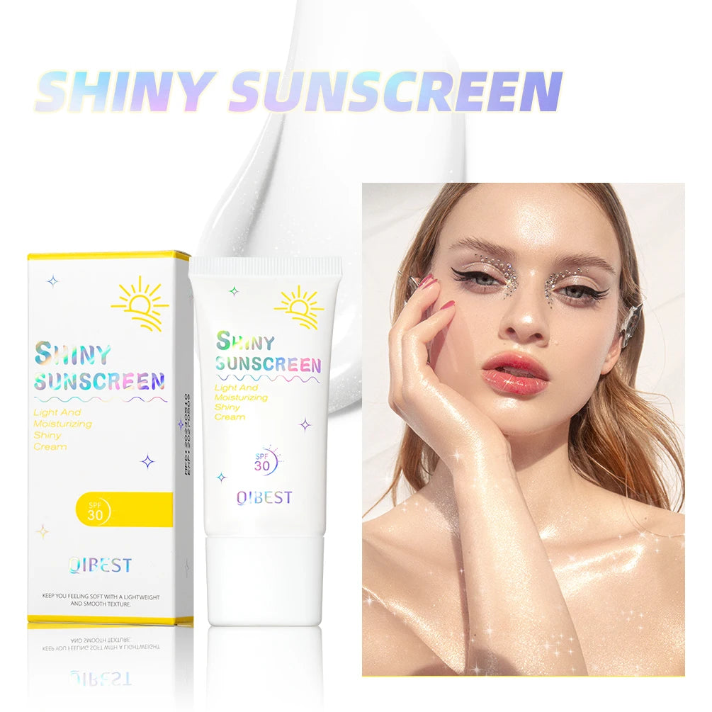 QIBEST 2 In1 Sunscreen Face Lotion UV Protection Highlighting Makeup Sunscreen Shiny Brightening Sun Cream Anti-Aging Skin Care Qme Shiny sunscreen