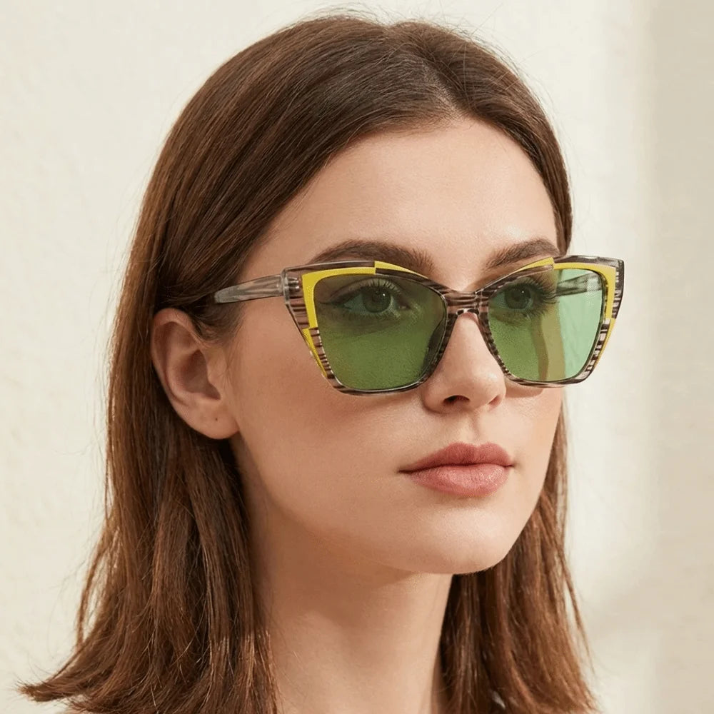 Exquisite Y2k Cat Eye Sunglasses Steampunk Contrast Color Fashion Sunglasses Square Frame Gradient Fashion Shades Driving Qme