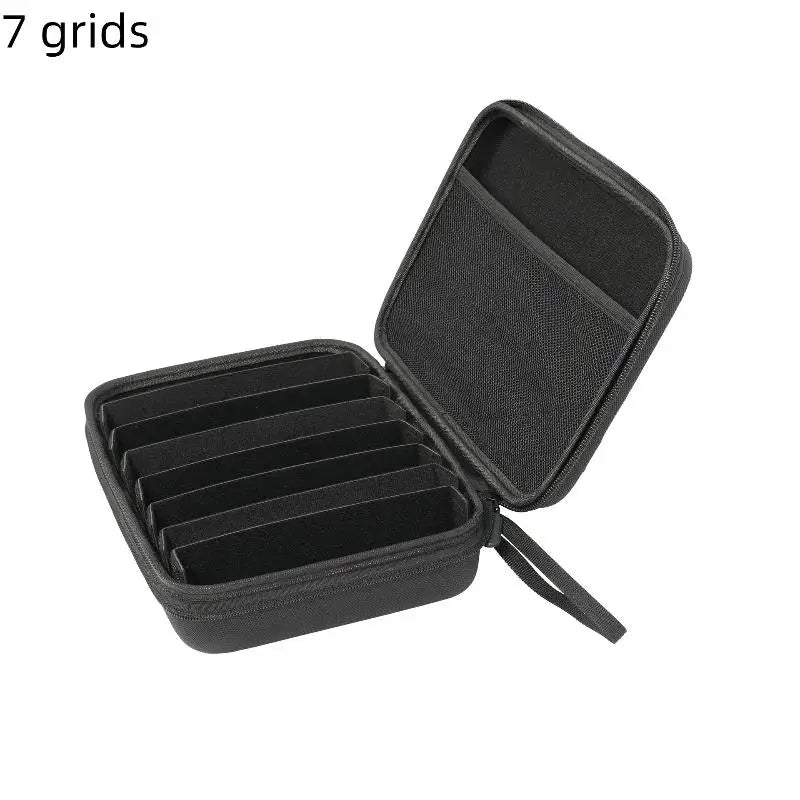 4/5/6/7/8 Compartments Adjustable Glasses Organizer Black Eyewear Case with Sturdy Dividers, Travel Sunglasses Storage Box Qme 7grids A