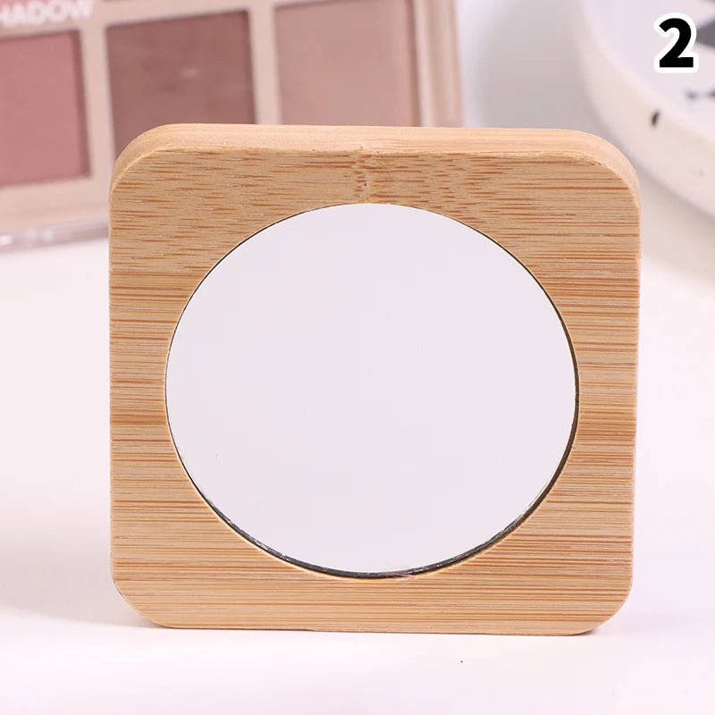 Hand-held Beauty Makeup Mirror Small Round Mirrors Simple Wooden Qme 2
