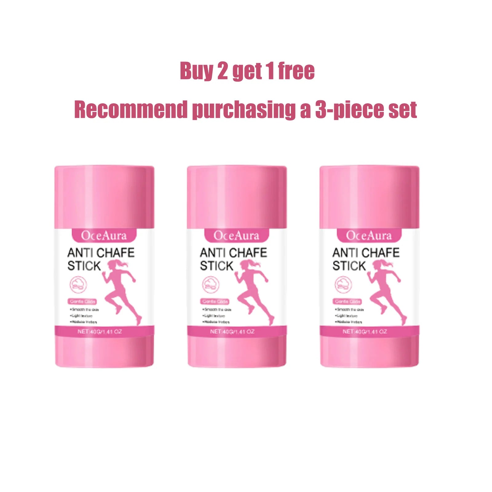 OceAura Anti Chafe Stick for Sports & Daily Use Sweat Resistant Anti Chafing Moisturizing Thigh Underarm Chafing Relief Stick Qme 40gx3