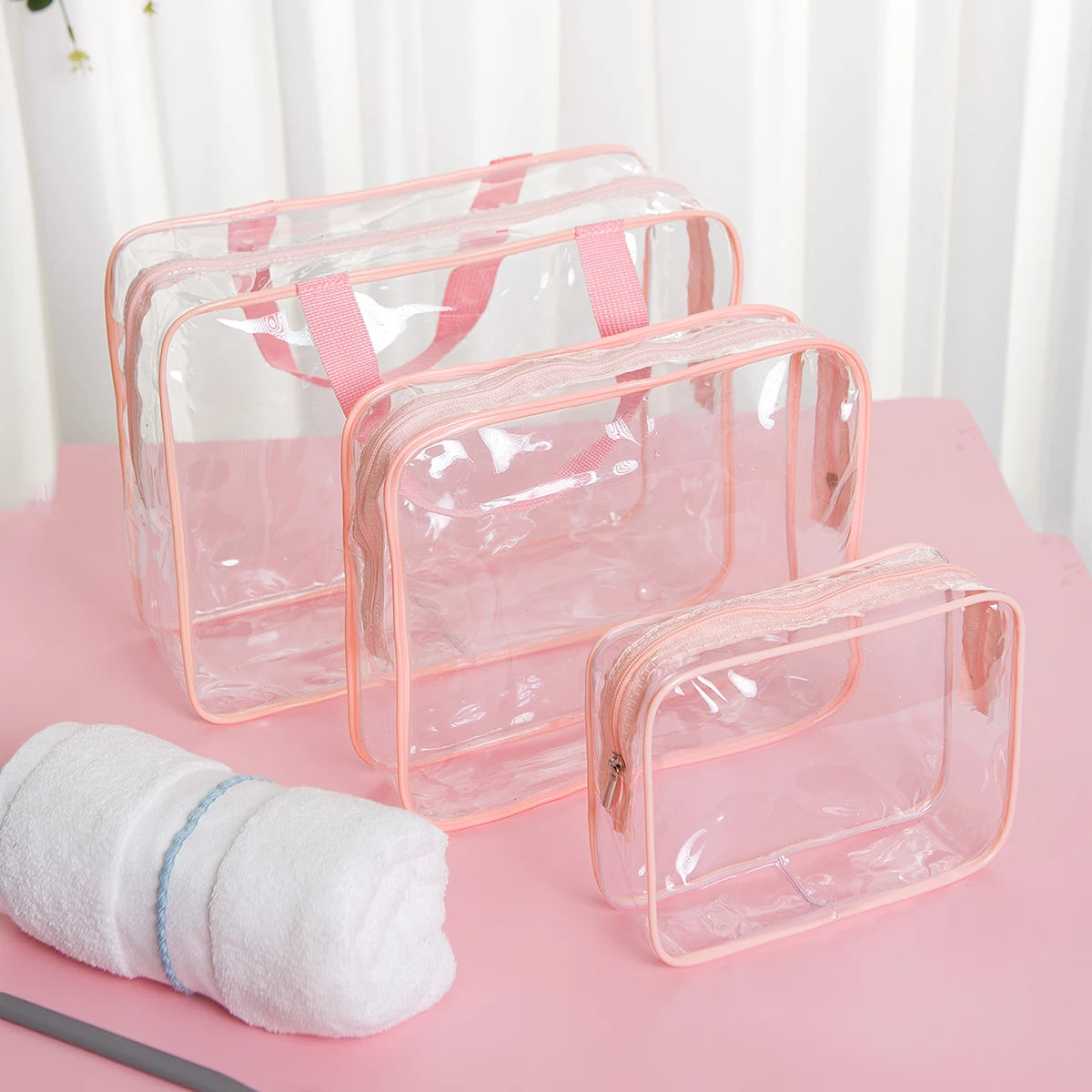 Travel Bag Pvc Transparent Waterproof Portable Makeup Bag, Suitable For Business Trips Toiletries Cosmetics Storage Qme