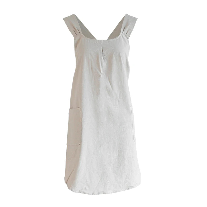 Cross Back Aprons Women Smock Apron Pockets Cute Gardening Dress Qme Khaki