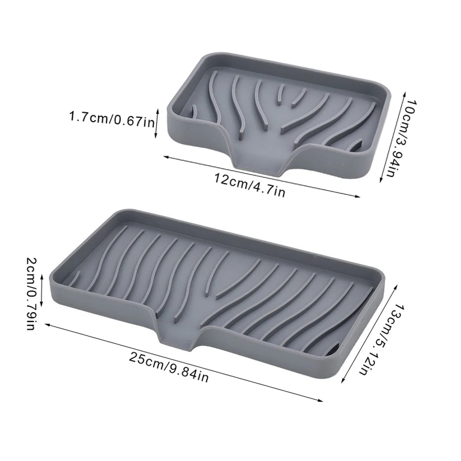 Self Draining Soap Bar Holder Silicone Kitchen Sink Soap Dish Sponge Tray Counter Caddy Organizer for Dish Soap Dispenser Qme