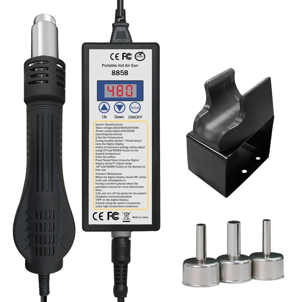 Air Gun 8858 Micro Rework Soldering Station LED Digital Hair Dryer Qme 8858 A1 220V EU PLUG