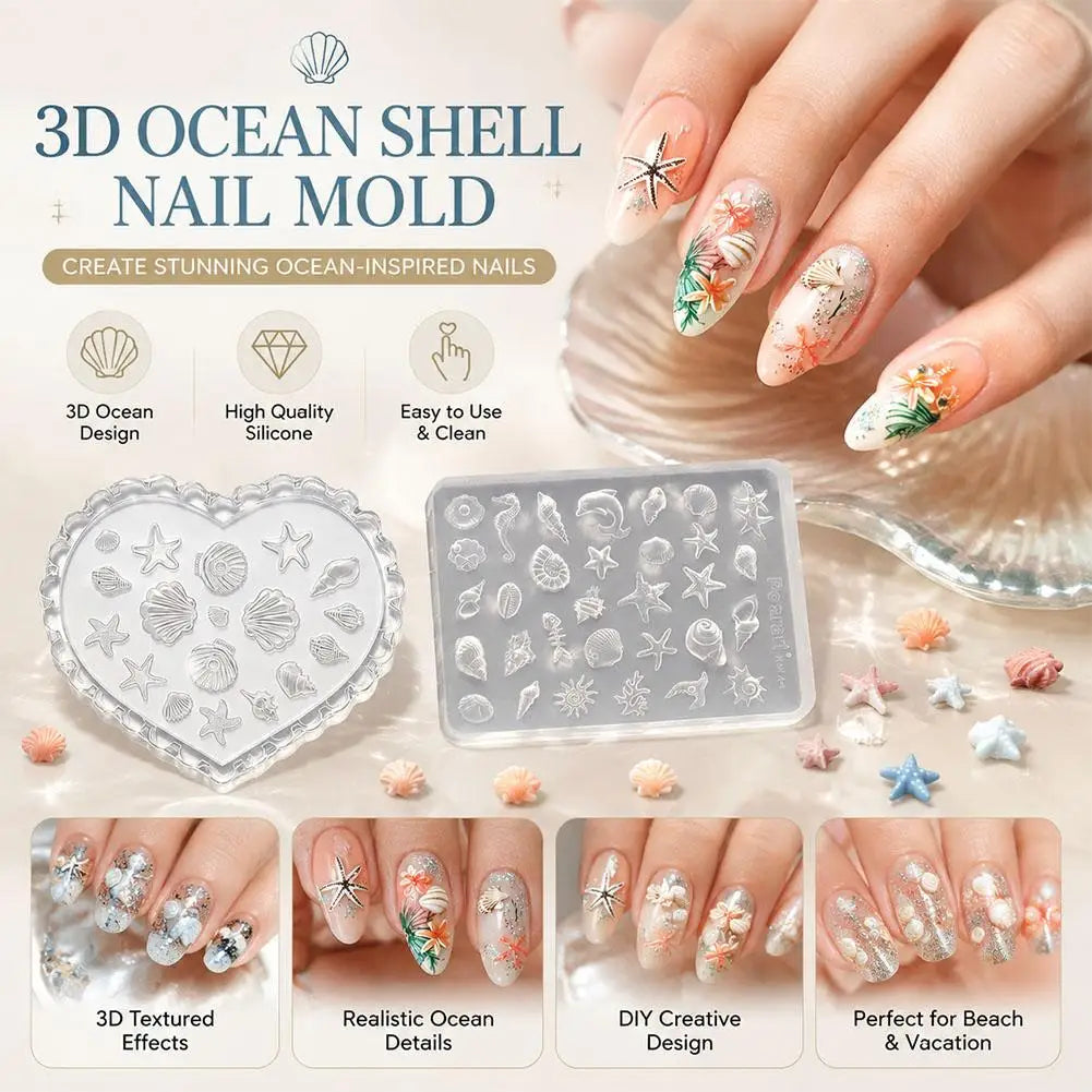 Marine Animals Design Nail Art Molds DIY 3D Summer Silicone Qme