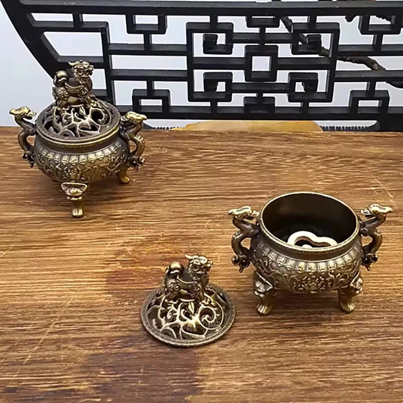 Vintage Alloy Incense Burner Stick Holder Three Legged Hollow Out Qme