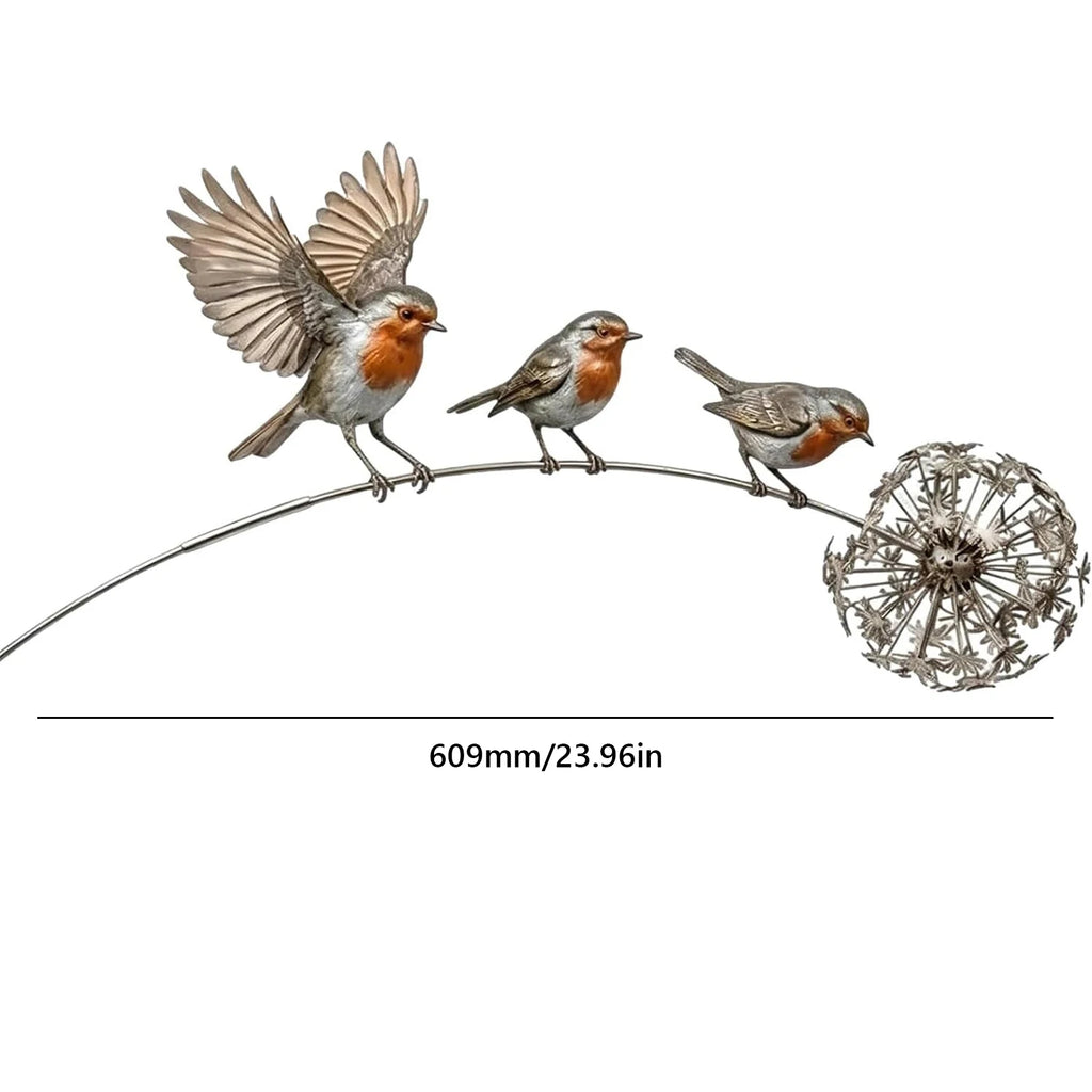 Robin Garden Stake with Dandelion Accent Outdoor Yard Art Stake Rustic Bird Yard Art Garden Ornament for Lawn Patio Backyard Qme
