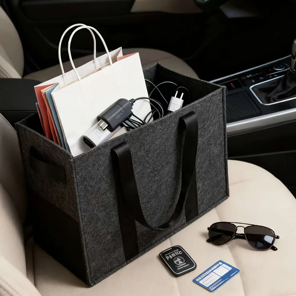 Portable Multi Compartment Tote Extra Thick Felt Storage Box With Handles Used For Car Trunk Storage Qme