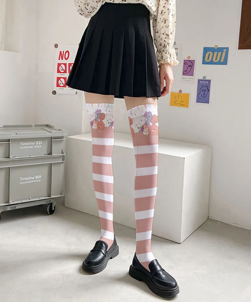 Cartoon Anime Striped Halloween Cat Claw Stockings Trendy Women's Qme