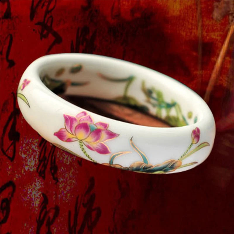 Chinese Antique Blue and White Porcelain Bangle Classic Ethnic Jingdezhen Ceramic Crafts Collection Jewelry Gifts Collection Qme 4-thick-1.7cm 58-60mm