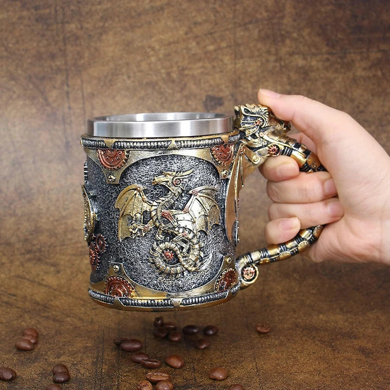 Medieval Steampunk Dragon Mug Renaissance Mechanical Dragons Beer Qme