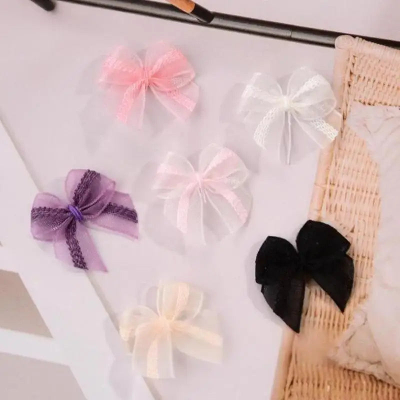 30pcs Mesh Ribbon Bows Mutilcolor Lace Mini Bowknot Satin Ribbon Bow Flower For DIY Craft Decoration Accessories Qme Multicolor