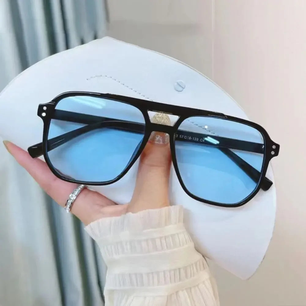 Punk Square Frame Sunglasses Anti-UV Retro Sunglasses Beach Eye Protection Black Shades Glasses for Women Men Travel Accessories Qme