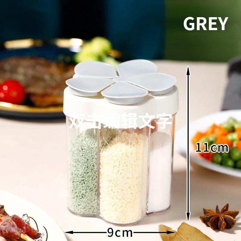 5 In 1 Seasoning Jar Plastic Container Seasoning Bottle Spice Organizer Outdoor Camping Seasoning Container Kitchen Gadget Sets Qme gray