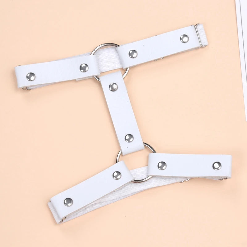 Women Girls Sexy Garter Goth Belt Harajuku Punk Gothic PU Leather Leg Qme WHITE One Size