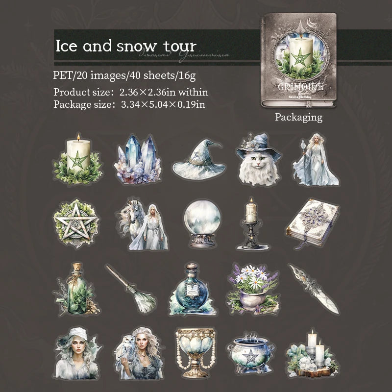40 pcs PET sticker package magic Dreamlike stickers The Witch's Treasure Chest hand tent DIY decorative collage material ﻿ Qme C