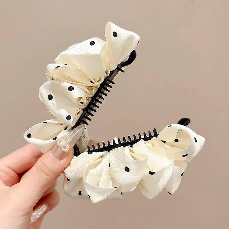 Large Polka Dot Satin Ruffled Hair Claw Clip Strong Non Slip Hold Qme