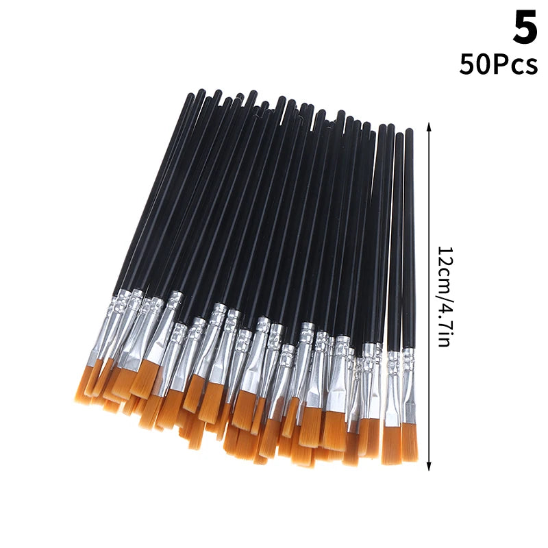 Painting Brushes Art Round Flat Hair Nylon Paint Brush Oil Acrylic Qme 5