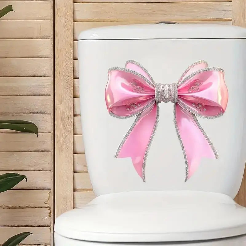 Pink Bowknot Toilet Sticker Glow Luminous Seat Cover Waterproof Qme