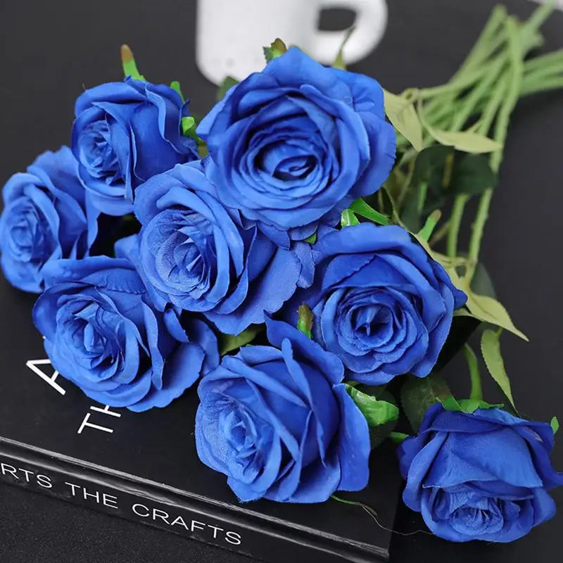 Colorful Realistic Touch Artificial Roses Flowers Rainbow Lifelike Silk Roses Flowers Non-Fading Plastic Fake Flowers Qme