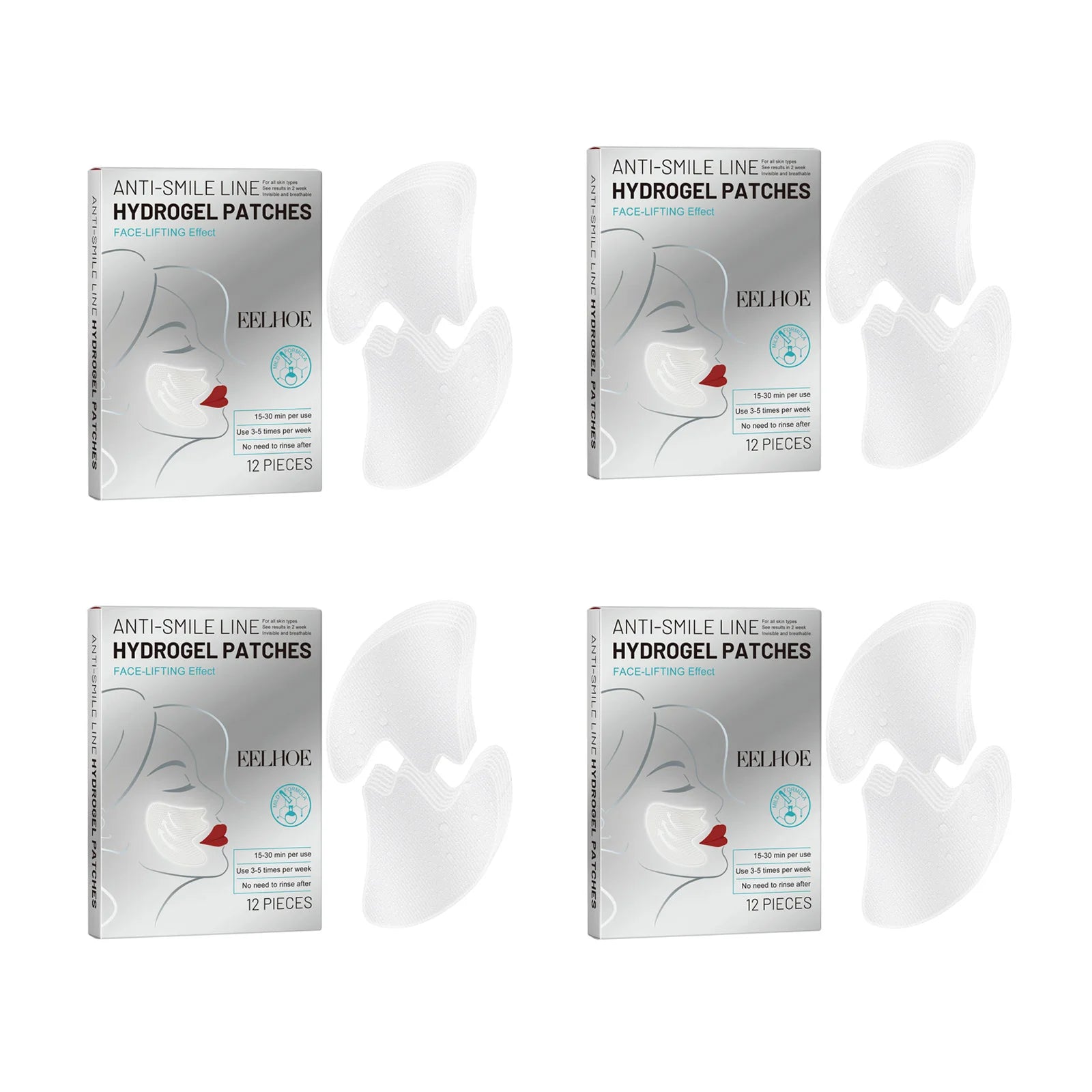 Smile Lines Patch Nasolabial Folds Patches Anti-Smile Line Lifting Firming Facial Skin Fade Fine Lines Marionette Lines Hydratin Qme 4 x 12Pcs Boxed