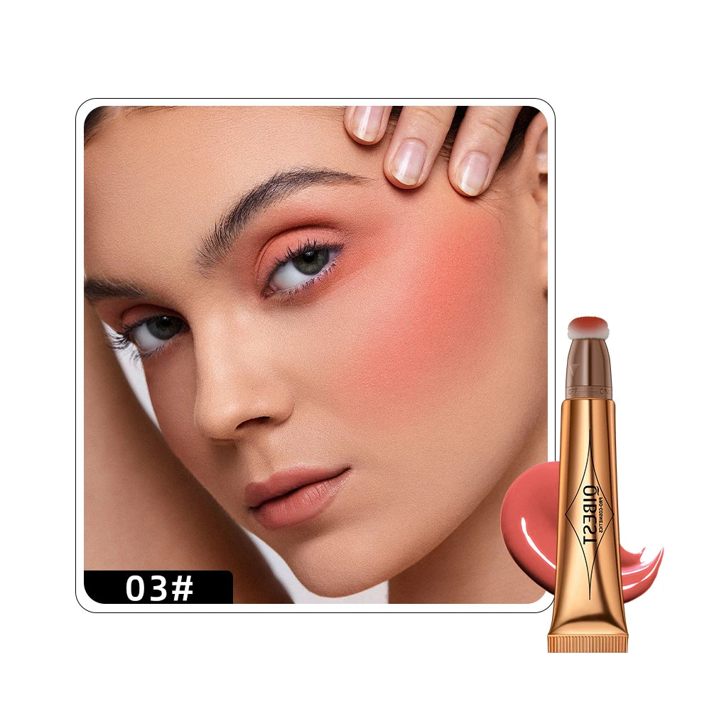 QIBEST Liquid Contour With Cushion Applicator Highlight Shimmer Natural Soft Moisturizing Cream Liquid Blush For Cheek Cosmetics Qme Liquid Blush 03