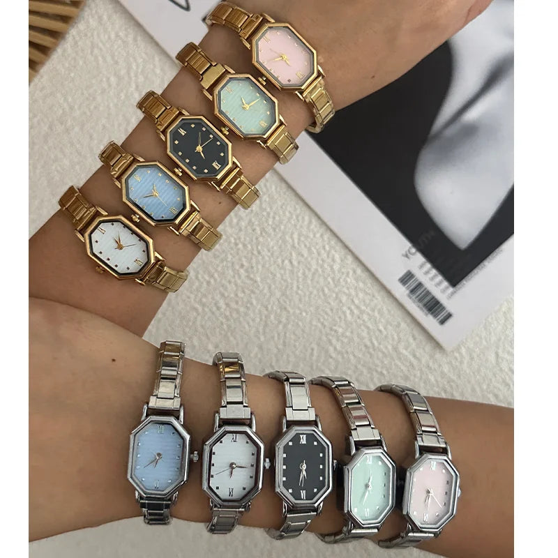 Fashion Watch Women's DIY 9MM Width Italian Elastic Charm Stainless Candy Zircon Watch Head Link Bracelet Jewelry Birthday Gifts Qme