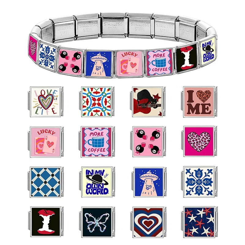 Fashion Red Apple Butterfly Black Blue Charm Bracelet Fit 9mm Bracelet Stainless Steel Italian Links Making DIYJewelry Wholesale Qme