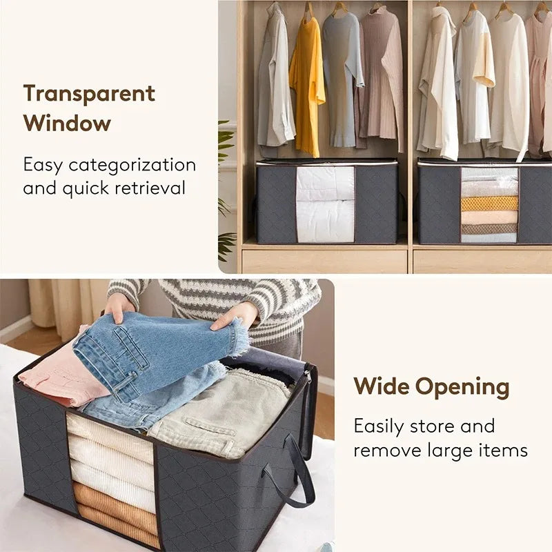 Large Capacity Viewing Window Quilt Storage Bag Household Dustproof Bedding Storage Box Clothing Sorting Bag Moving Organizing Qme