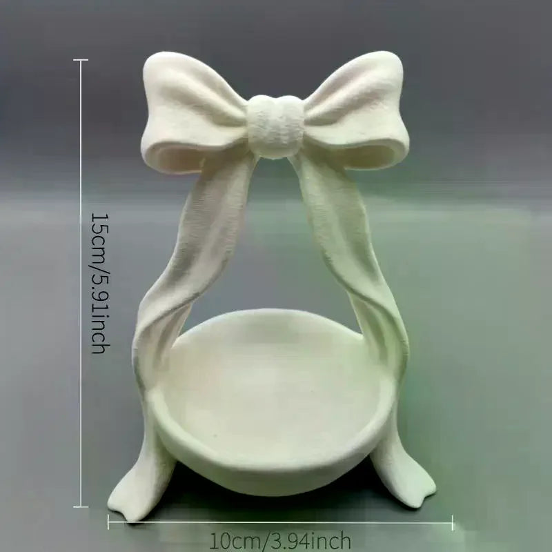 3D Printed White Bow Storage Tray, Girly Cute Jewelry Organizer Dish Home Vanity Table Decor Qme