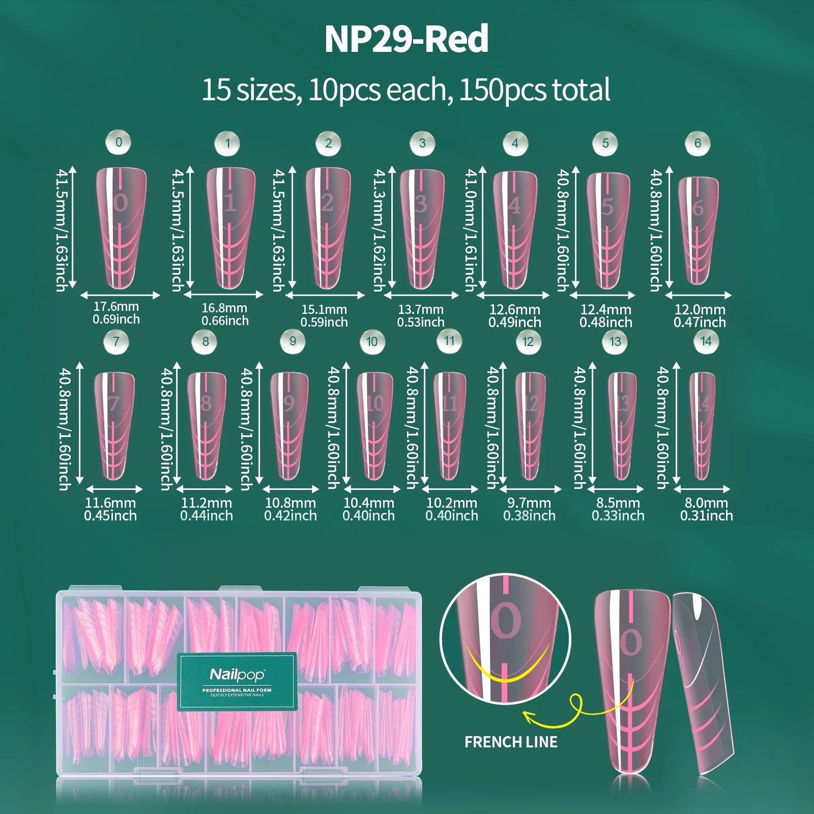 Nailpop 6in1 French Nail Dual Form 6 Shapes Reusable Gel Extension Qme JM29-Red 150