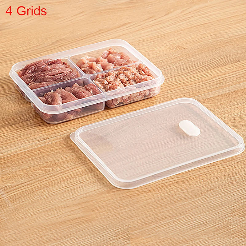Plastic Freezer Food Storage Box Fridge Sealed Fresh-keeping Boxwith Qme 4 grids