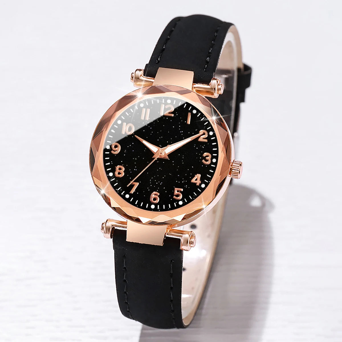 6PCs/Set Women's Watch Fashion Digital Leather Quartz Watch with Unique Flower Jewelry Set Qme