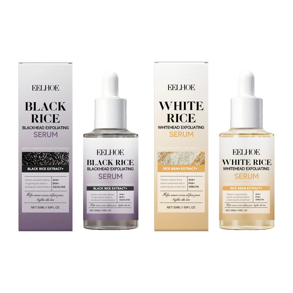 Black & White Rice Exfoliating Serum Set BHA Niacinamide Pore Minimizing & Brightening Blackhead Whitehead Remover Skincare Set Qme 2 IN 1