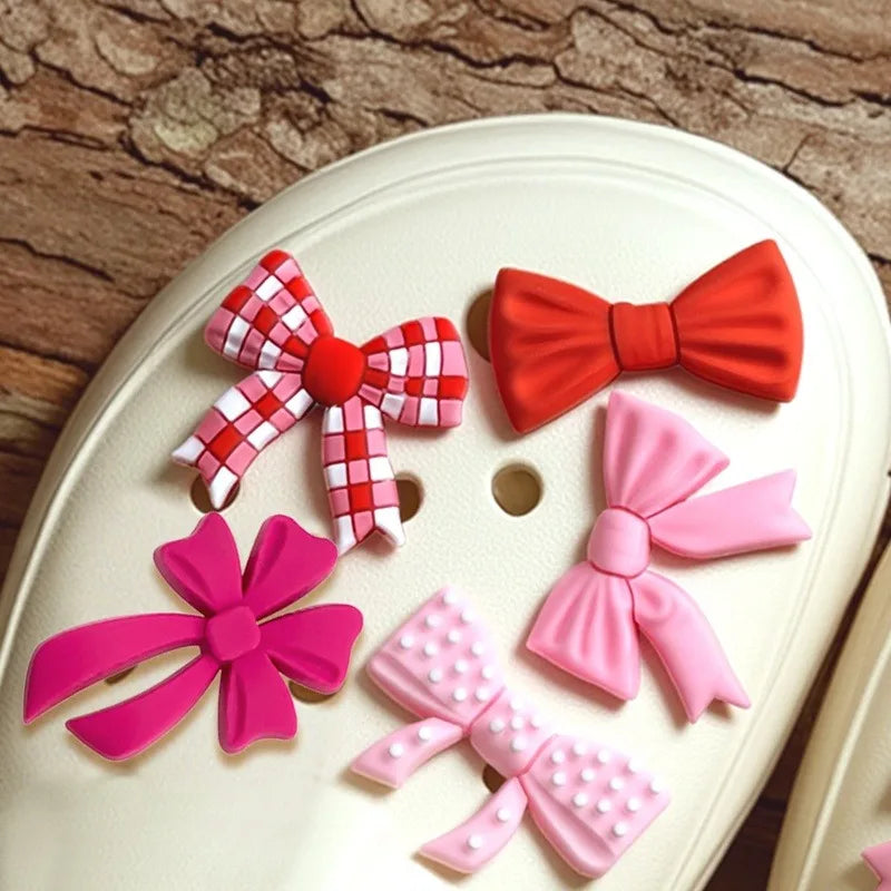 2026 Fashion 1PCS PVC Sweet Pink Red Bow Knot Shoe Charms DIY Shoe Buckle Accessories PVC Shoe Decorations Christmas Gifts Qme