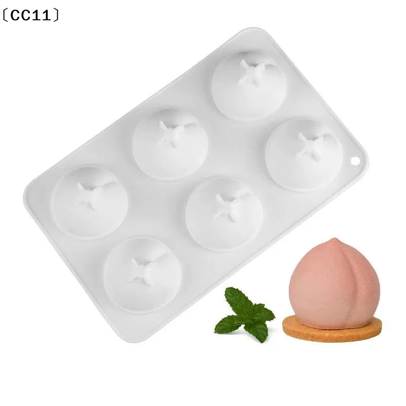 6 Cavity Peach Silicone Cake Baking Mold Chocolate Mousse Ice Cream Qme