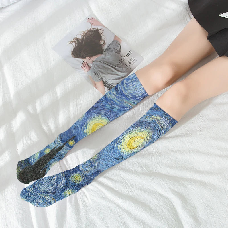 Van Gogh Mural World Famous Painting Sunflower Stockings Women Qme