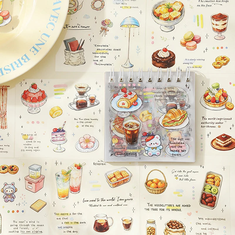 Vintage Cute Pre-Cut Food & Floral Sticker Book, Decor Stickers for Junk Journals, Phone Cases & Photo Albums Qme
