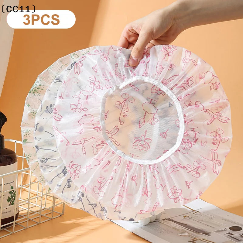 Reusable Shower Cap Elastic Band Waterproof Thicken Bathing Hat Women Qme
