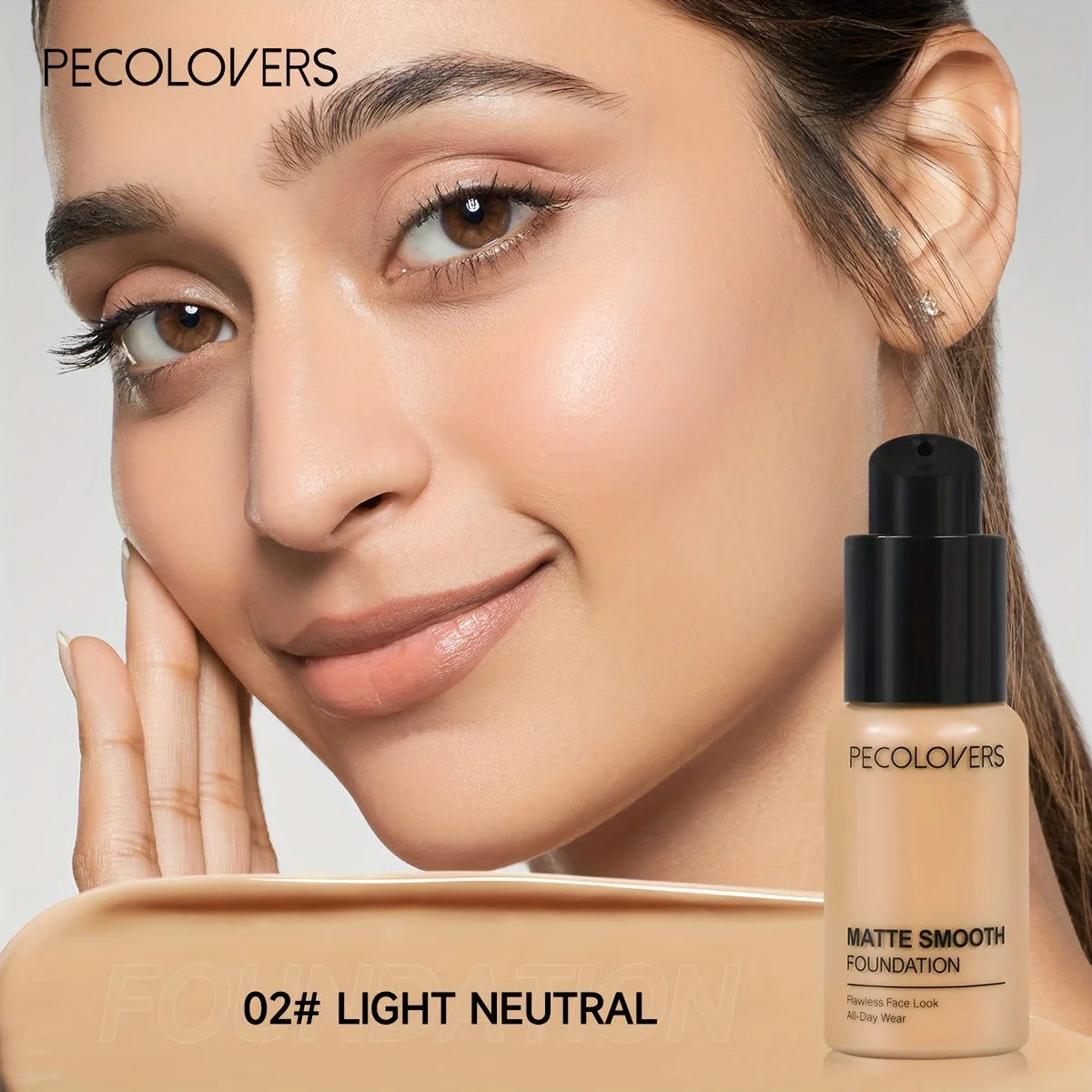PECOLOVERS Matte Finish Liquid Foundation - Oil-Control, Waterproof, Full Coverage Concealer for All Skin Tones Qme 02