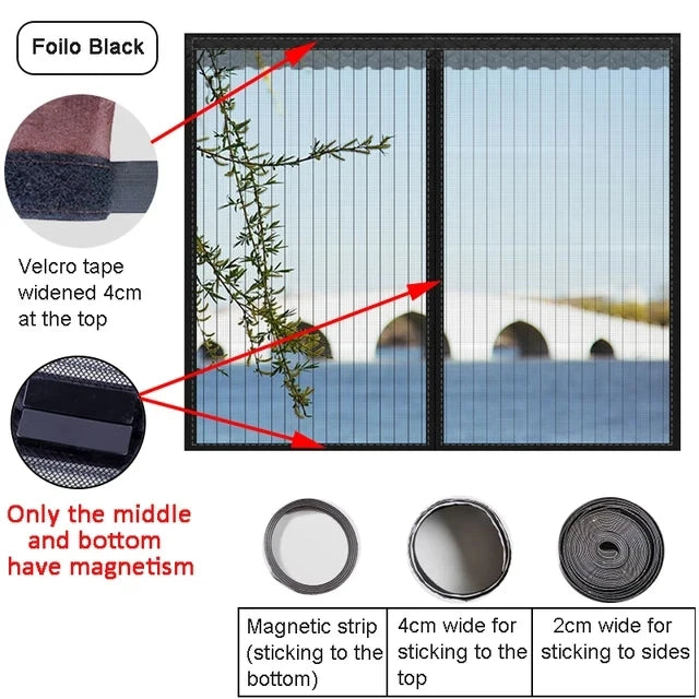 Summer Self-adhesive Window Screen Anti-Mosquito Prevent Flying Insects Invisible Mesh Curtains Removable Magnetic Screen Window Qme black 100x120cm