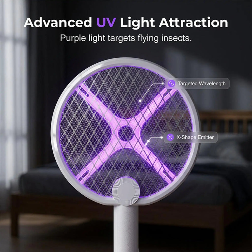 Electric Fly Swatter Rechargeable 2-in-1 Foldable Gnat Zapper Racket With Attractant Light Portable Electric Fly Swatter For Qme