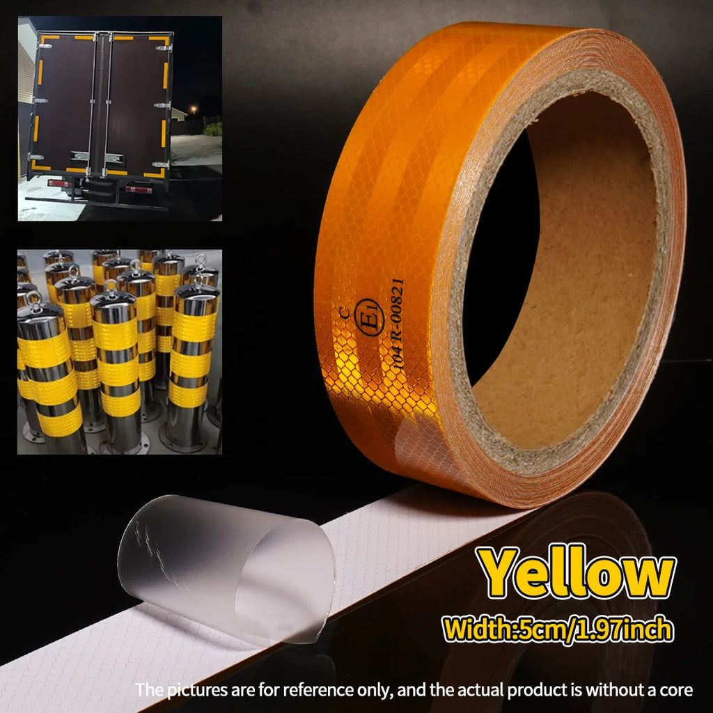 car Reflective Tapes 104R Waterproof Retro Reflective Conspicuity Self Adhesive Road Safety Warning Sticker Reflectors For Truck Qme Yellow 5m 5cm