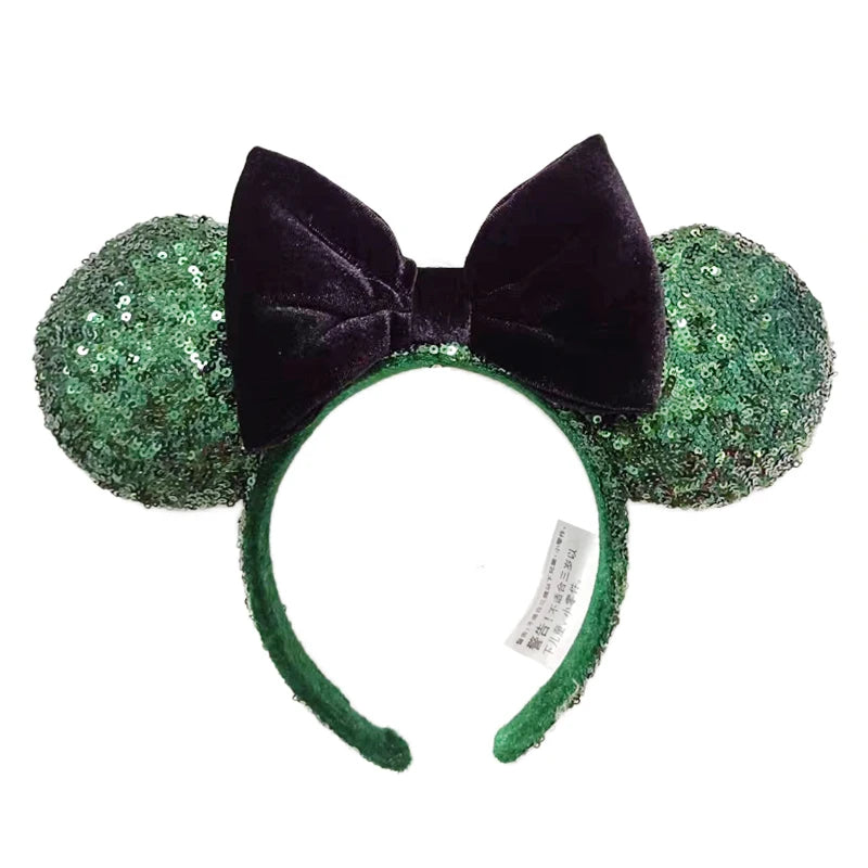 Luxury Green Mickey Mouse Ear Headbands Glitter Princess Party Decoration Cosplay Hair Accessories Hairband for girl Women Adult Qme Headband 2