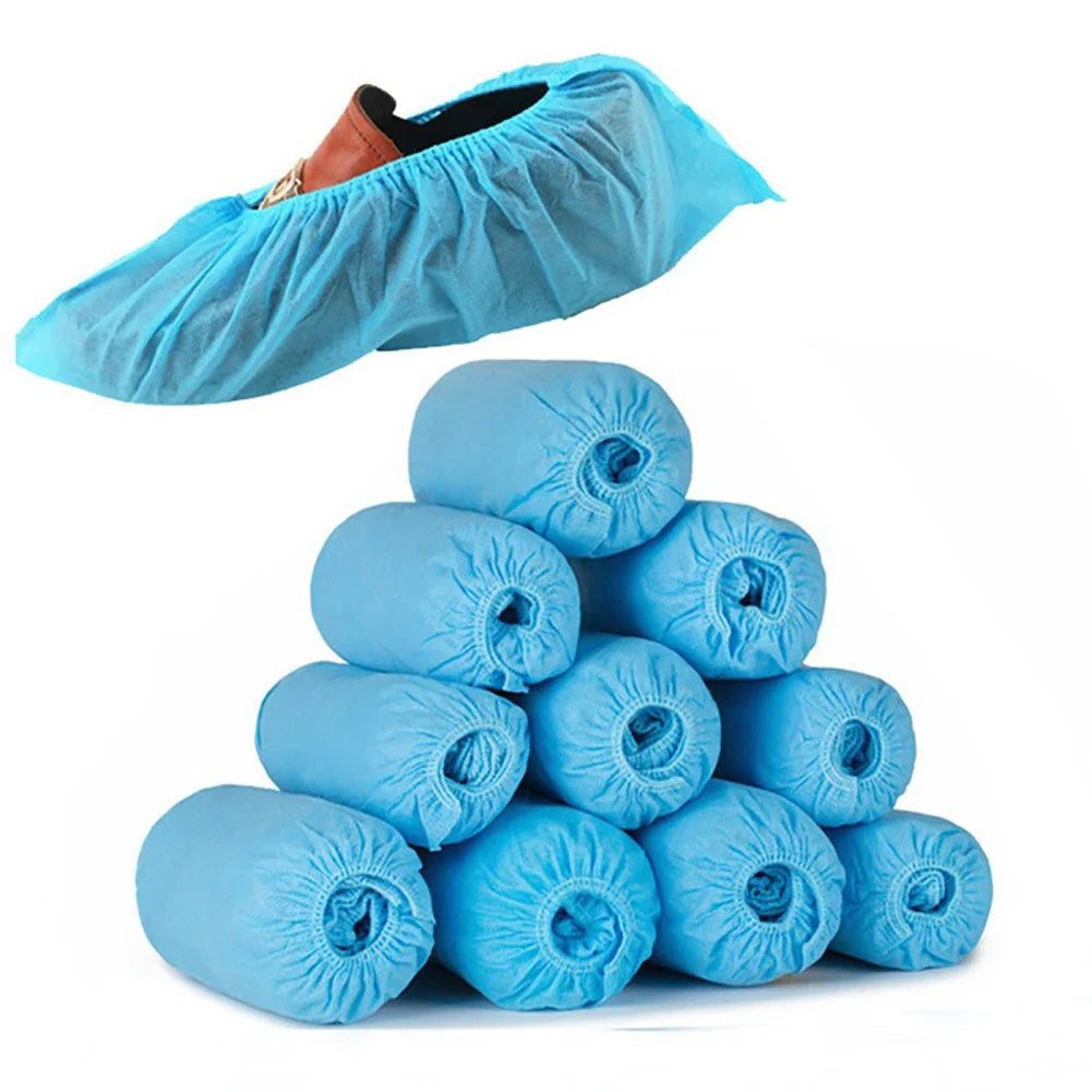100PCS Anti Slip Disposable Shoe Covers with Elastic Band Waterproof Dustproof Foot Covers for Medical Home Indoor Use Qme