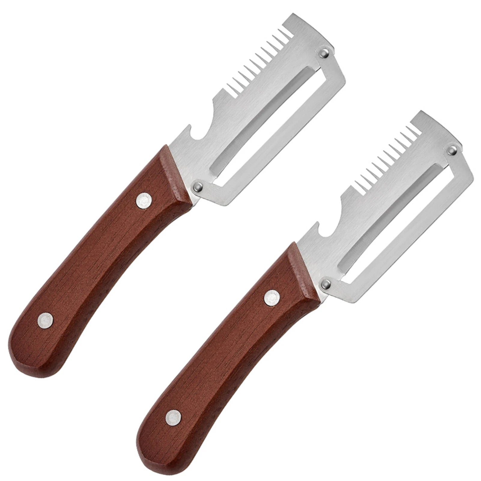 Stainless Steel Peeler with Wooden Handle 3-in-1 Fruit Potato Peeler with Bottle Opener Fruit and Vegetable Scraping Tool Qme 2pcs